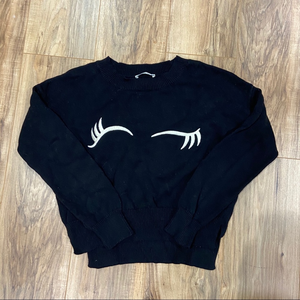 Zara Black Sweater with White Eyelash Design